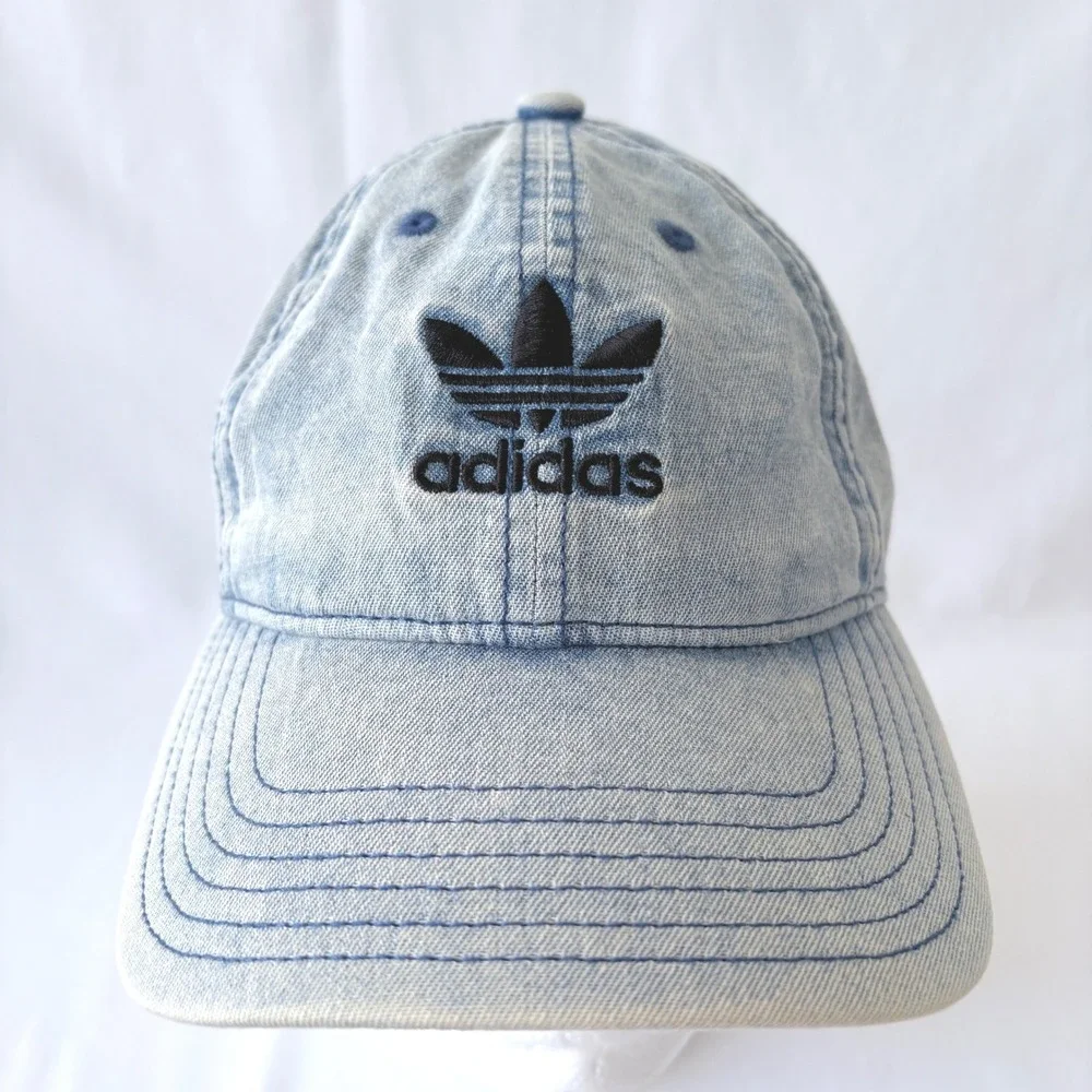 Adidas Originals Blue Acid Wash Denim Trefoil Womens Dad Baseball‎ Cap Hat